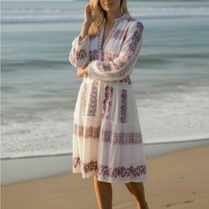 Hale Bob Embroidered Linen Sun Vacation Dress M MSRP $398